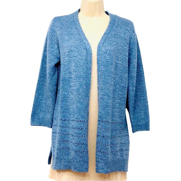 Karen Scott Sweaters - Karen Scott Blue Open Front Sweater Long Sleeve Comfortable Classic Fit